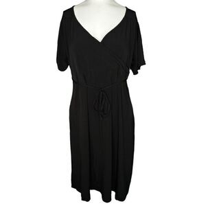 Baby style size small short sleeve faux wrap black dress